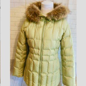 Green Calvin Klein Fur Hooded Puffer Coat XS